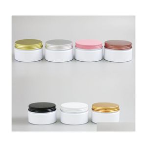 Storage Bottles Jars 24Pcs/Lot 100G White Cosmetic Jar Containers Skincare Cream 100Ml For Cosmetics Packaging Plastic With Metal Dhtqt
