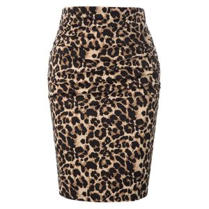 Skirts Women Leopard Pattern Pencil Skirt Ladies Ruched Front Vintage Hips-wrapped Bodycon Sexy Offic Lady Mid-length