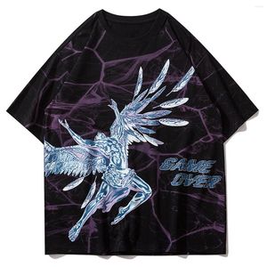 Męskie koszulki Lakible 2023 Summer Men Hip Hop Streetwear Overize T-shirt Man Letter Wing Print Tshirt HARAJUU CALLE LUSKIE LUSKIE