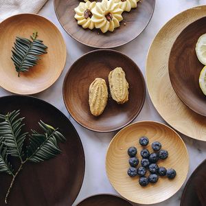 Placas de madeira redonda placa de madeira de madeira natural grande pequeno bolo de frutas sobremesas de sobremesa servir bandeja de utensílios de cozinha