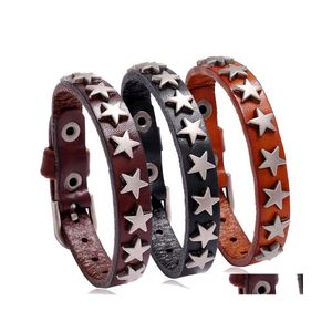 Party Favor Fivepointed Star Leather Bracelets Unisex Adjustable Handmade Braided Bracelet Jewelry Male Female Bussiness Birthday Gi Dhqyc