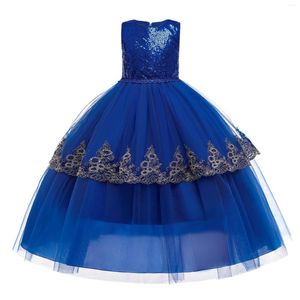Flickaklänningar Royal Blue paljetter Party Dress Kids kläder för barn Prom Wedding Evening Bridesmaid 4-14 år frodiga kostymer tonåring