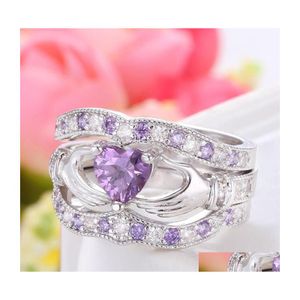 Cluster Rings 3 Pcs Ring Set Elegant Women Heart Zircon Casual Party Engagement Wedding Drop Delivery Jewelry Dhicq