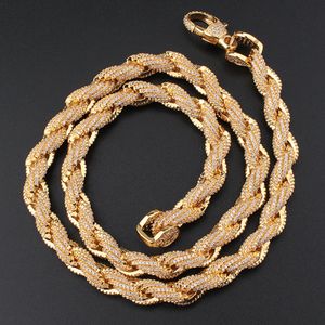 8mm Trendiga Bling-kedjor för män Guldpläterade Bling CZ Stone Twisted Rope Chain Halsband Armband för män Kvinnor Hip Hop-kedjor