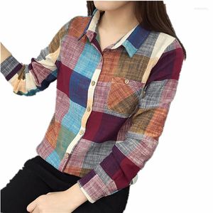 Women's Blouses Womens Summer Autumn Thin Shirts Long Sleeved Button Up Shirt Loose Plaid Lady Female Woman Green Red Tops Drop