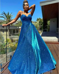 Sexy Spaghetti Straps Prom Dresses Glitter A Line Formal Party Dress Sleeveless Sweetheart Evening Gowns Plus Size Custom