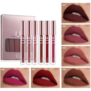 Lip Gloss Waterproof Matte Liquid Lipstick 6PCs Long-Lasting Wear Non-Stick Cup Set Velvet Stick Makeup Kit Gift For Girls