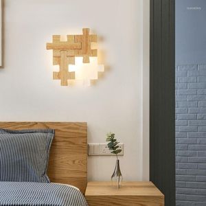 Wall Lamps Nordic LED Combination Puzzle Lamp Personality Creative El Room Solid Wood Ultra-thin Log Bedroom Bedside