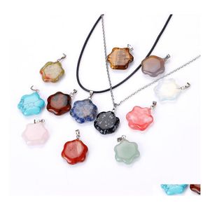 Pendant Necklaces Natural Crystal Rose Quartz Stone Flowe Shape Necklace Chakra Healing Jewelry For Women Yummyshop Drop Delivery Pen Dhzd0