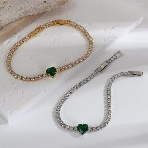 Pulseiras de link Grandea requintada pulseira de charme de coração cúbico verde cúbico para mulheres jóias de correntes de aço inoxidável dourado femme jóias