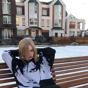 Kadın Sweaters Hiphop Sokak Giyim Örme Kazak Gotik Portre Baskı Pamuk Pamuklu Harajuku Kadın Erkekler Büyük Boy Y2K Giysileri