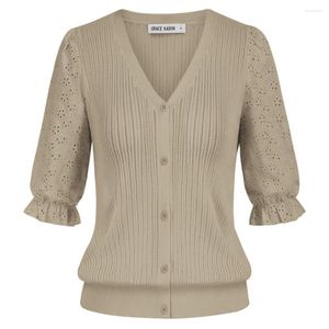 Malha feminina feminino de verão malha cardigan jaquetas suéter meia manga vil esvaziava protetor solar tops elegantes malhas de malha da moda A30