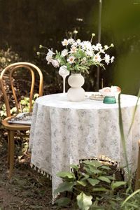 Table Cloth Simple Literary Style Floral Cotton Tablecloth Country Flower Print Rectangle Cover With Tassel