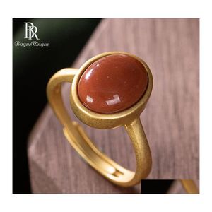 Cluster Rings Bague Ringen S925 Ring for Women Pure Solid Sier 925 Jewelry Natural Gemstone Red Agate Gold Plated Resizable Annends DHQPH