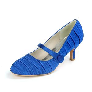 Klänningskor Mary Jane Lady Round Toe klackar veckade satin brud bröllopsfest cocktail bankett lägre häl retro vintage piga