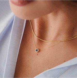 Blue Gem Necklace For Women 925 Sterling Silver Round Pendente Long Chain Wedding Jewels Luxury Fine Jewelry 18K Gold