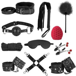 Giocattolo del sesso Massaggiatore BDSM Bondage Restraint Set Manette per il sesso Frusta Perline anali Plug Bullet Butt Vibratore m Giocattolo fetish per donna