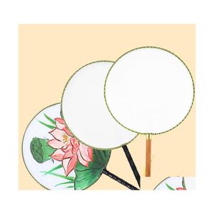 Party Favor 24cm DIY Blank White Silk Hand Fans Student Barn Målning Fina konstprogram Kinesiska runda fan QW7471 Drop Delivery H DHLRV