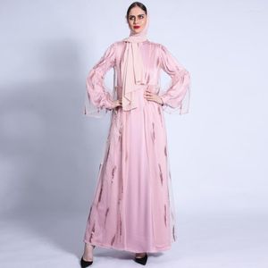Ethnic Clothing Muslim Mesh Abaya Dress For Women Cardigan Sequins Kimono Dubai Long Robe Gowns Party Middle East Eid Islamic Turkey