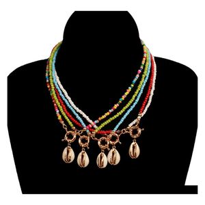 Подвесные ожерелья модная креативная оболочка колье жены Boho Retro Summer Gothic Beads Ручные ручные резьбы цветовые веревки веревка риса Dhqoc Dhqoc