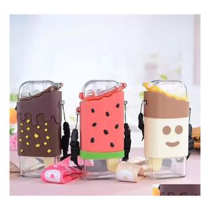 Water Bottles Wholesale Summer Cute Donut Ice Cream Bottle With St Creative Square Watermelon Cup Portable Leakproof Drop Delivery H Dhu91