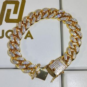 Link bransoletki łańcuch łańcucha 12 mm Hip Hop Bransoletka podwójna bezpieczeństwo-klipy 18K Gold Slated Out Zircon Diamond Cuban For Menlink Linklink