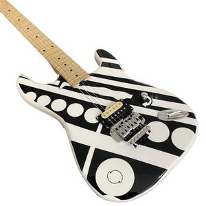 Lvybest Chitarra elettrica Private Custom Chitarra elettrica stile ST Double Rocking Tremolo System Corpo Graffiti in bianco e nero