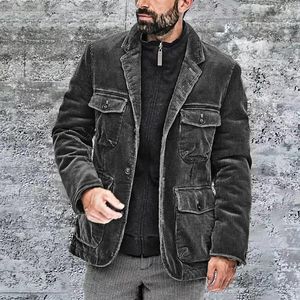 Herrenjacken Mode einfarbige Cordmäntel Herren 2023 Herbst Winter Casual Langarm geknöpft Männer Vintage Revers Freizeit Oberbekleidung 132