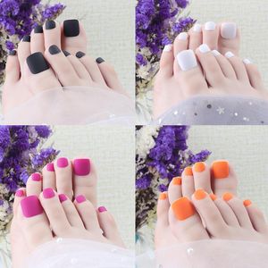 False Nails Solid Color Full Cover Short Flat Shape Toe Nail Frosted Matte Foot Tip Art Salon Manicure Material