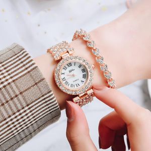 Orologi da polso signore orologio in quarzo orologio di bracciale di strass set temperamento temperamento elegante oro rosa reljeswristwatchs