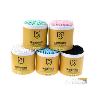 Губки аппликаторы хлопковые губки 200 шт/коробку Colorf Double Head Bamboo Swab Pink Blue Black Adt