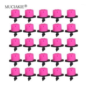 Attrezzature per l'irrigazione MUCIAKIE 100-1000PCS Irrigatori regolabili a 8 fori rosa con ugelli Barb da 1/4 '' Connettori per irrigazione da giardino per serre