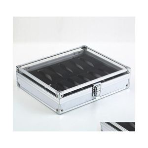 Förvaringslådor BINS Fashion Metal Case med 12 rutnätplatser Display för armbandsurrangören Titta på smycken Box WJ11 Drop Delivery Hom DH7FI