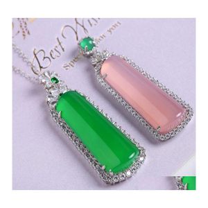 Pendanthalsband 925Chalcedony Green Chalcedony Trapezoidal Brand Promotion Fortune Lucky Necklace Ornament Ormpendant Drop Delivery Otjwe