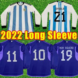 Long Sleeve 3 Stars World Argentina Soccer Jerseys Cup Player Version 2022 2023 DI MARIA DYBALA Football Shirt AGUERO MARADONA MONTIEL