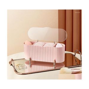 F￶rvaringsl￥dor BINS DESKTOP DUSTPROPT Makeup Powder Puff Lipstick Organizer Cosmetic Cotton Swab Box med transparent lock Drop Deli DH7FS