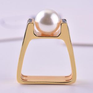 Cluster Rings 14K Gold Real Pearl Ring For Women Men Square Anillo Wedding Bizuteria Topaz Jewelry Gemstone Fine Box