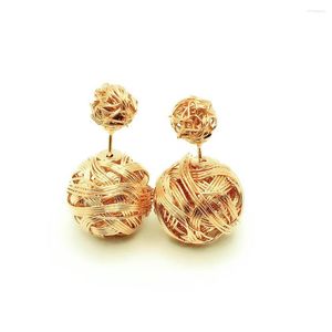 Stud Earrings Iron Wire Knit Women Ball Fashion Elegant Round Wrap Double Sided Size Beads Female Basic