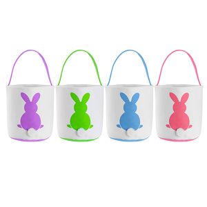 Festgåvor Easter Bunny Basket Påsar med handtag som bär gåva handväska ägg Hunt Bag Fluffy Tails Printed Rabbit Toys Hucket Tote For Kids Party Decoration Daily Use