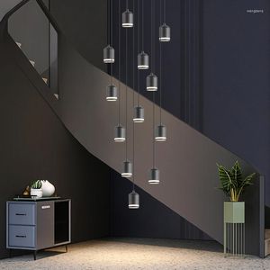 Lampy wiszące nowoczesny żyrandol penthouse LED Downlight salon schodki długie wiszące jadalnia kuchnia sypialnia światła blackwhite