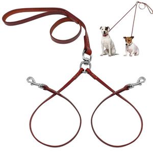 Dog Collars Double Leash For Two Small Dogs Puppy Leather NoTangle Dual Coupler Strength Tested Walking And Training 2
