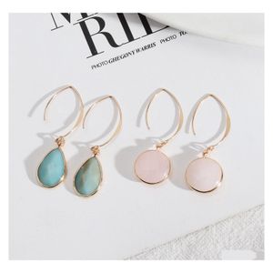 Charm Natural Stone Charms Amazonite Rose Quartz Crystal Water Drop Earrings Chakra Jewelry Gold Hoop For Wome Yummyshop Delivery Dhm6T
