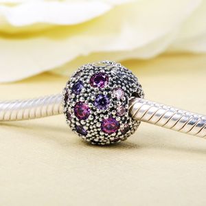 Clip-Stopper-Perle aus 925er-Sterlingsilber, violette kosmische Sterne, passend für europäische Schmuck-Charm-Armbänder im Pandora-Stil