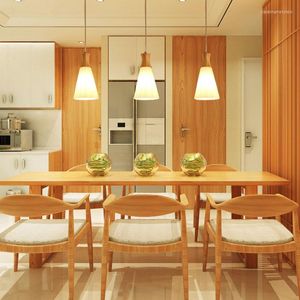 Pendant Lamps Solid Wood Lights High-end Simple Dining Room Lamp Nordic Living Japanese Style Logs Glass LU6281 ZL106