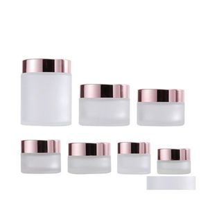Förpackningsflaskor 5G100G Frosted Glass Cream Burk Clear Cosmetic Bottle Lotion Lip Balm Container med Rose Gold Lid Drop Delivery Offi otwrn