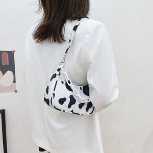 Evening Bags Simple Female Daily Bag Ladies Retro Shoulder Underarm Chian Nylon Cow Printing Mini Purse Handbag