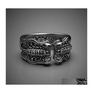 Cluster Rings Mens Black Scorpion Ring Punk Open Creative Jewelry Unisex Fashion Party Accessories Drop Delivery Dhm4W