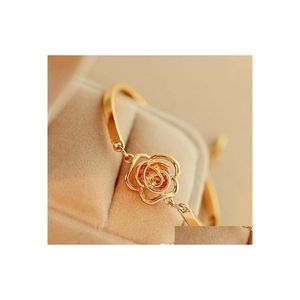 Charm Bracelets Bangles Vintage Simple Gold Zircon Rose Flower Alloy Camellia Bracelet Drop Delivery Jewelry Dh8H5