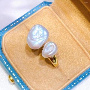 Cluster Rings 14K Gold Filled Classic Retro Natural Freshwater Baroque Double Pearl Ring 10-12mm Misura regolabile Regalo per le donne RD