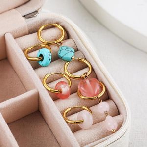 Hoop örhängen Böhmen Round Heart Natural Stone Earring Gold Color Rostfritt stål Small Circle For Women Fashion Jewelry Gift